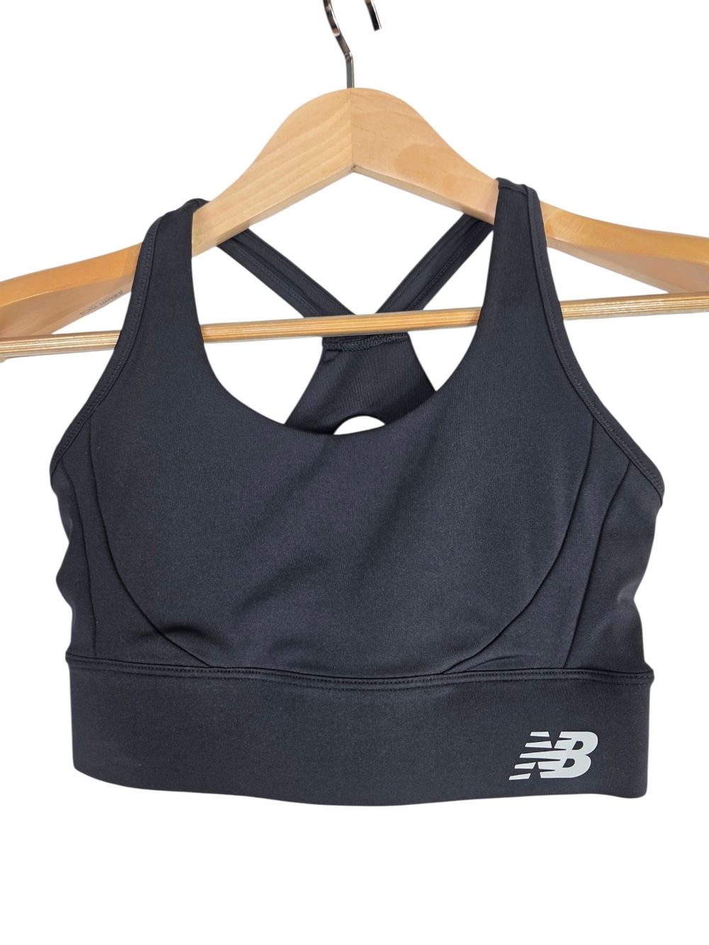 New Balance Black Crisscross-Back Sports Bra with NB Logo